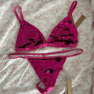 SKIMS PINK BRALETTE SET SEQUINS